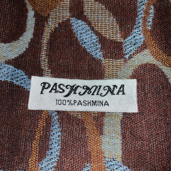 PASHMINA Brown Blue Abstract Ring Scarf Wrap One Size - Picture 2 of 6